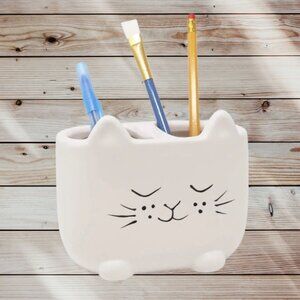 Isaac Jacobs Ceramic Cat - Brush Holder Multi-Purpose Organizer Bathroom Office